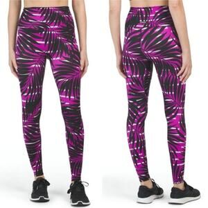 K-DEER Striped Palm Purple Black Workout Leggings In Regatta Women’s Size L
